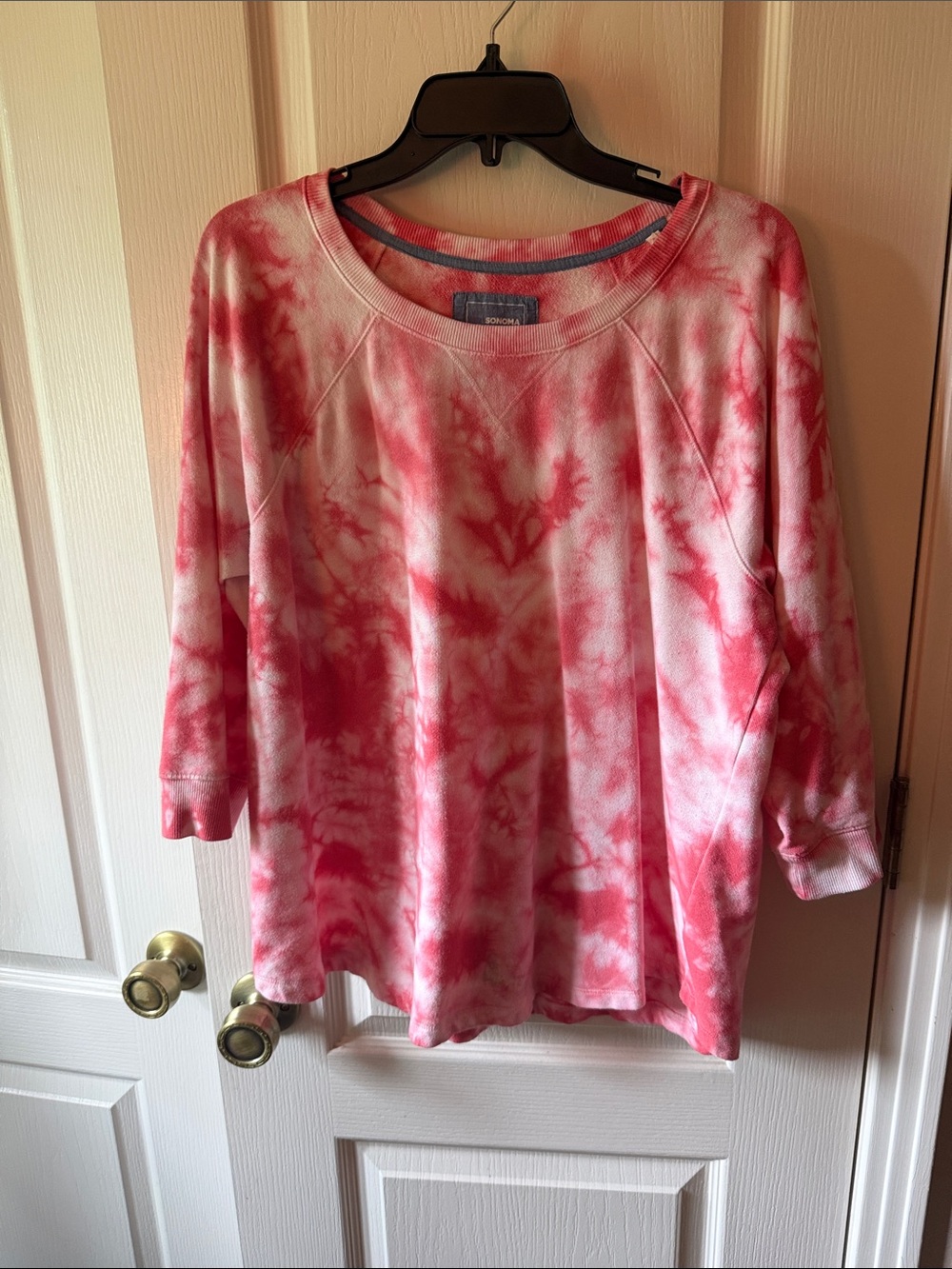 Sonoma Coral Pink and White Tie-Dye Crewneck